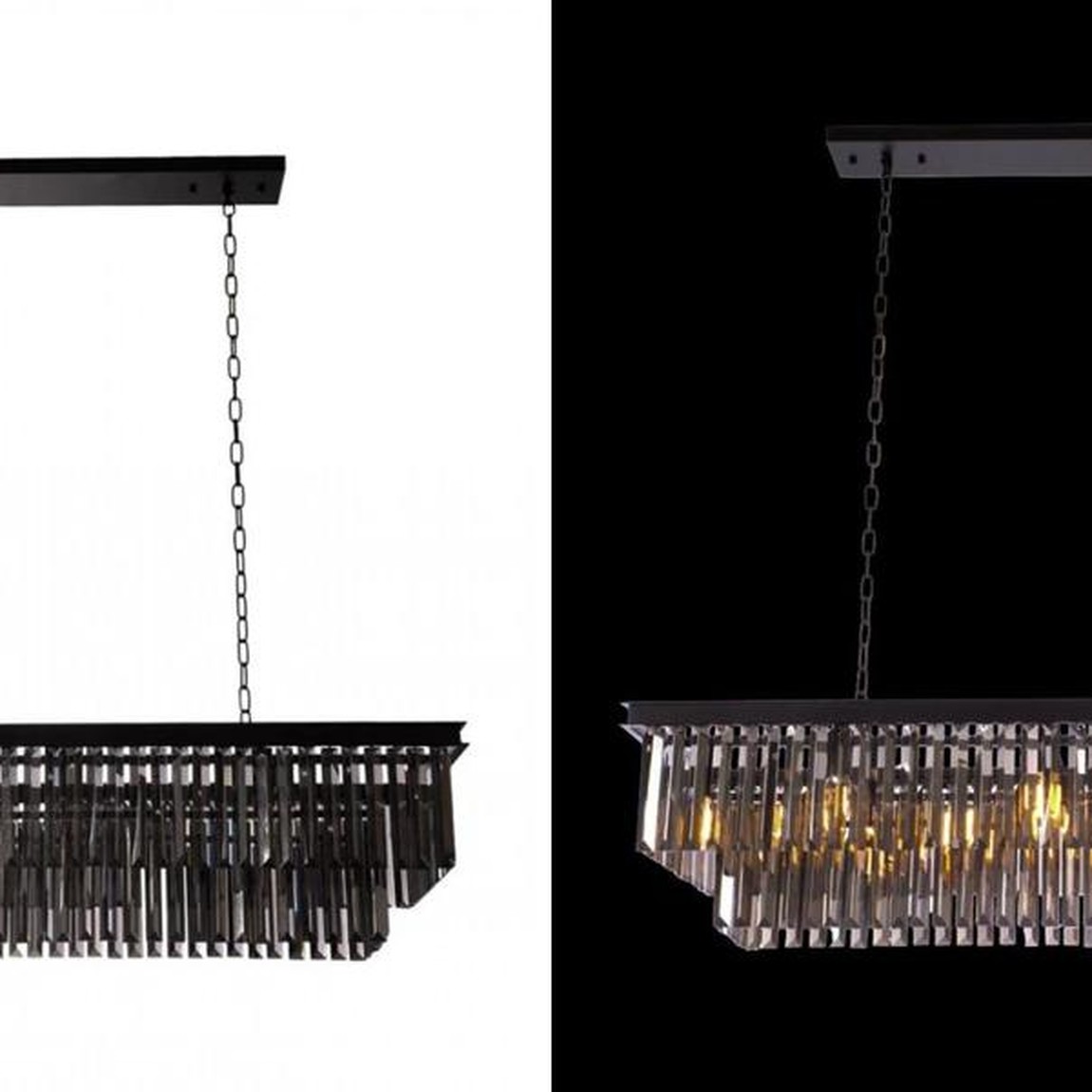 Прямоугольная Люстра Odeon Black iron Серое Стекло Длина 120 см