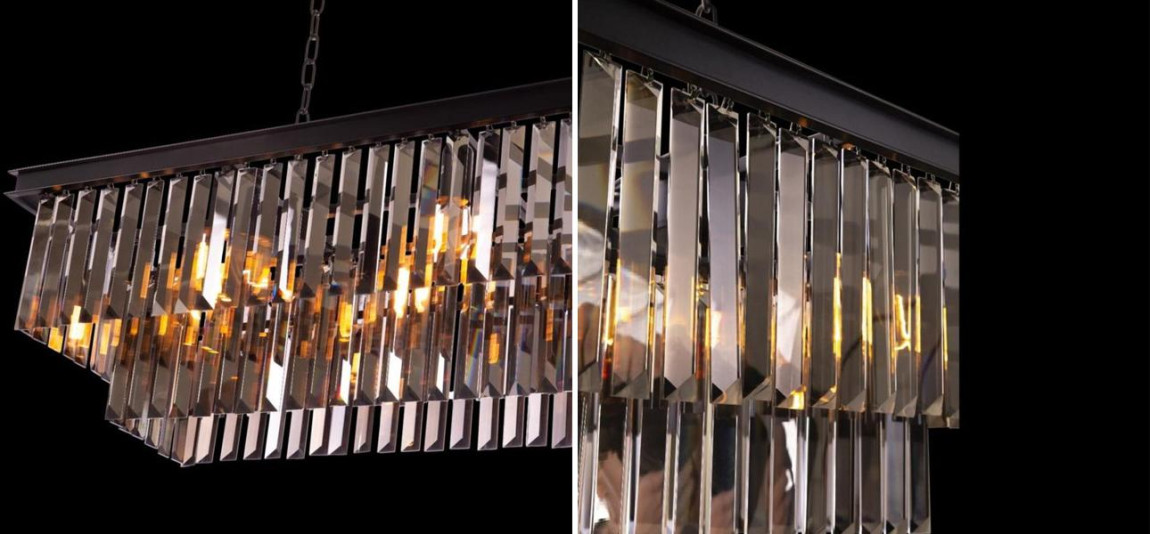 Прямоугольная Люстра Odeon Black iron Серое Стекло Длина 120 см