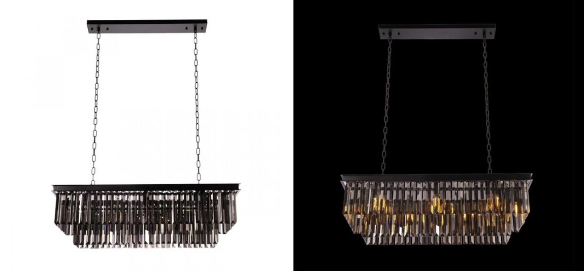Прямоугольная Люстра Odeon Black iron Серое Стекло Длина 80 см