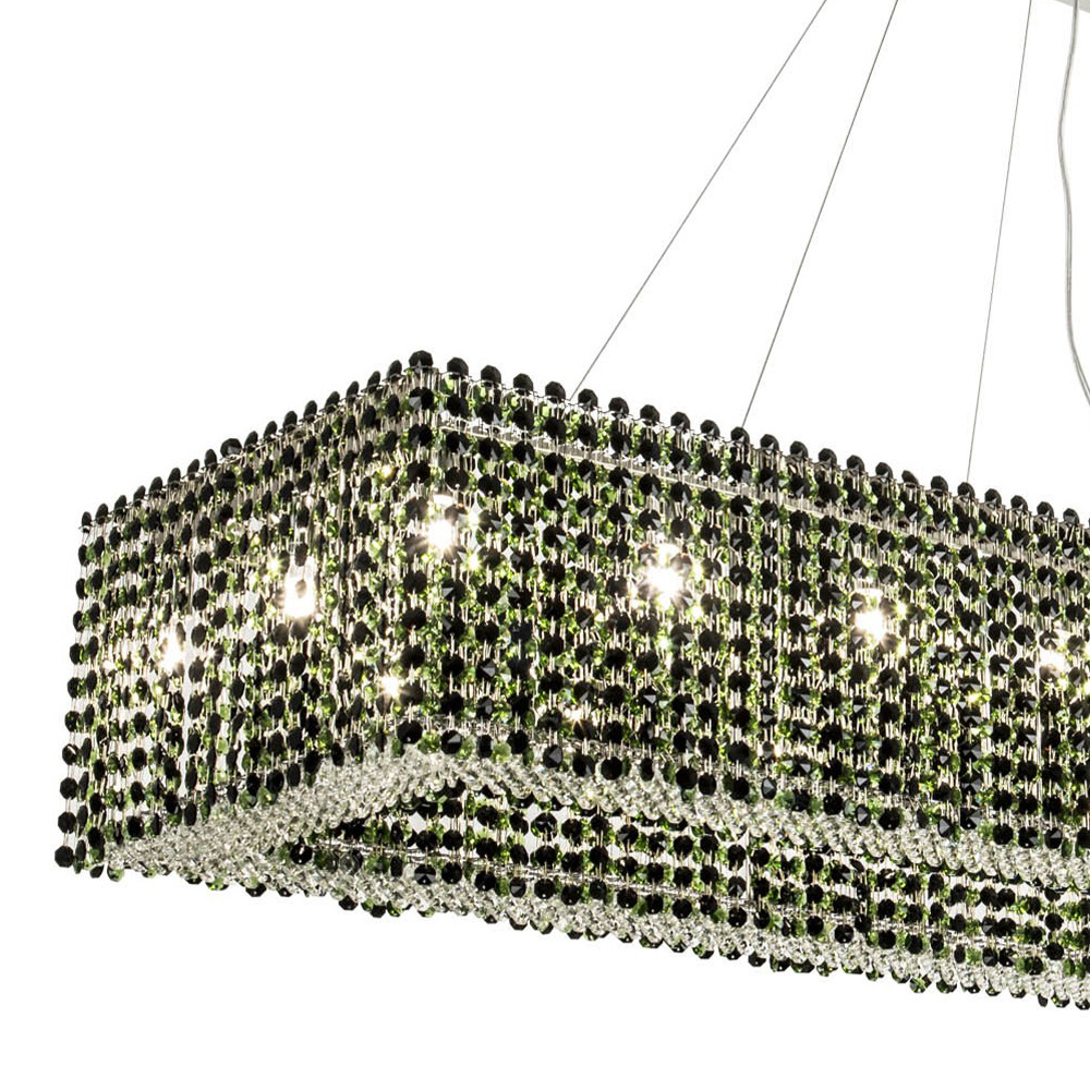 Прямоугольная люстра с хрустальными подвесками Crystal Art Chrome Green Rectangular Chandelier