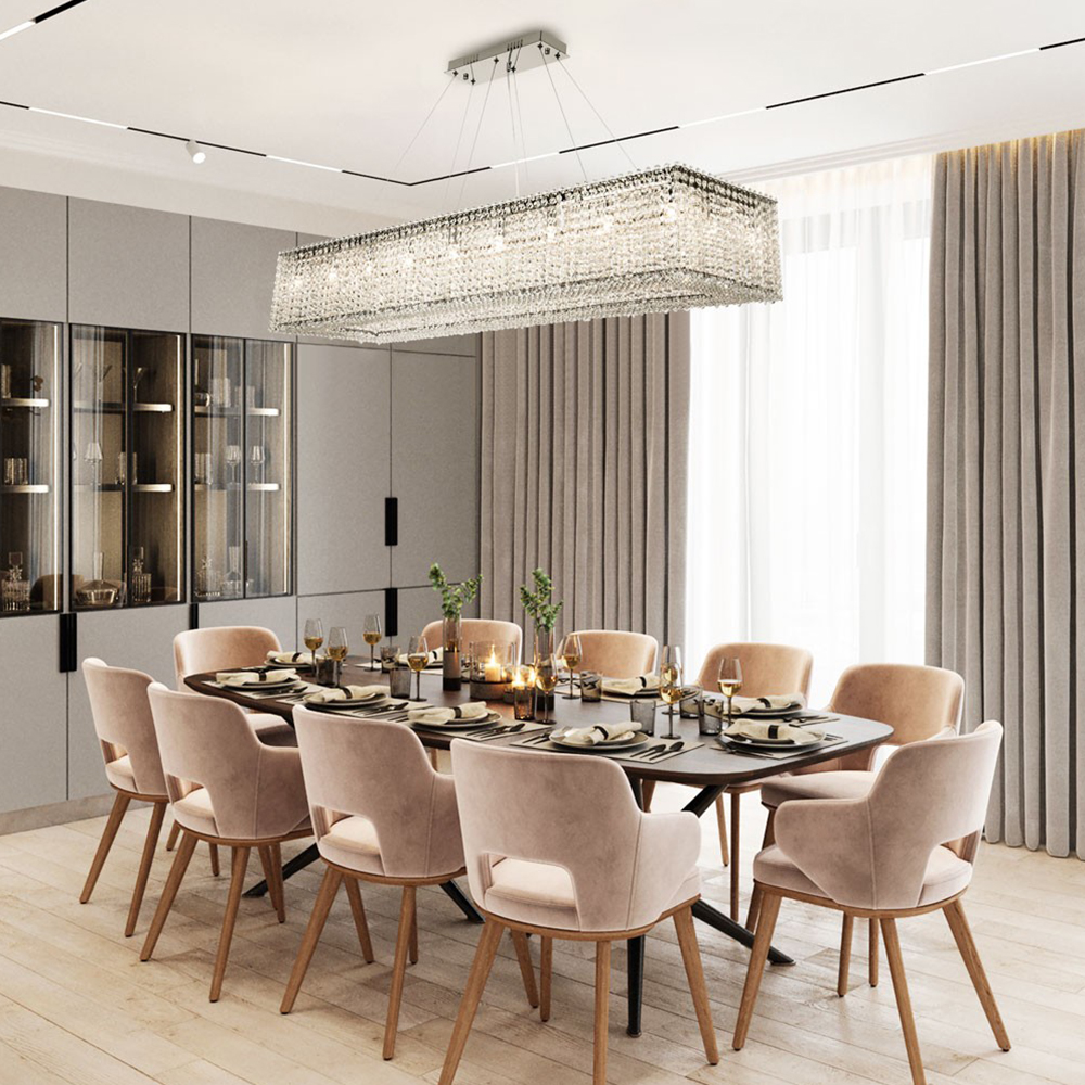 Прямоугольная люстра с хрустальными подвесками Crystal Art Chrome Rectangular Chandelier