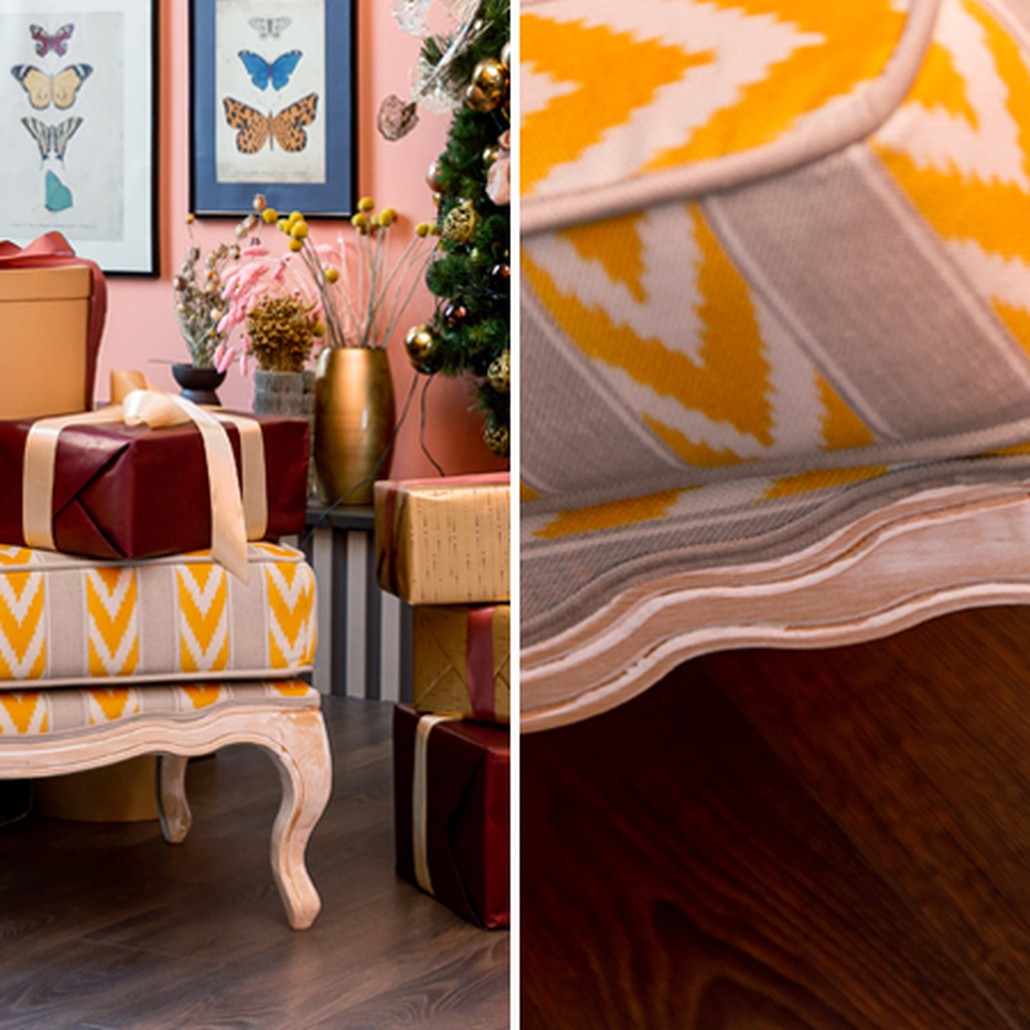 Пуф Ikat Pattern с желтым узором