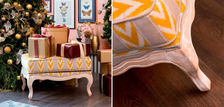 Пуф Ikat Pattern с желтым узором