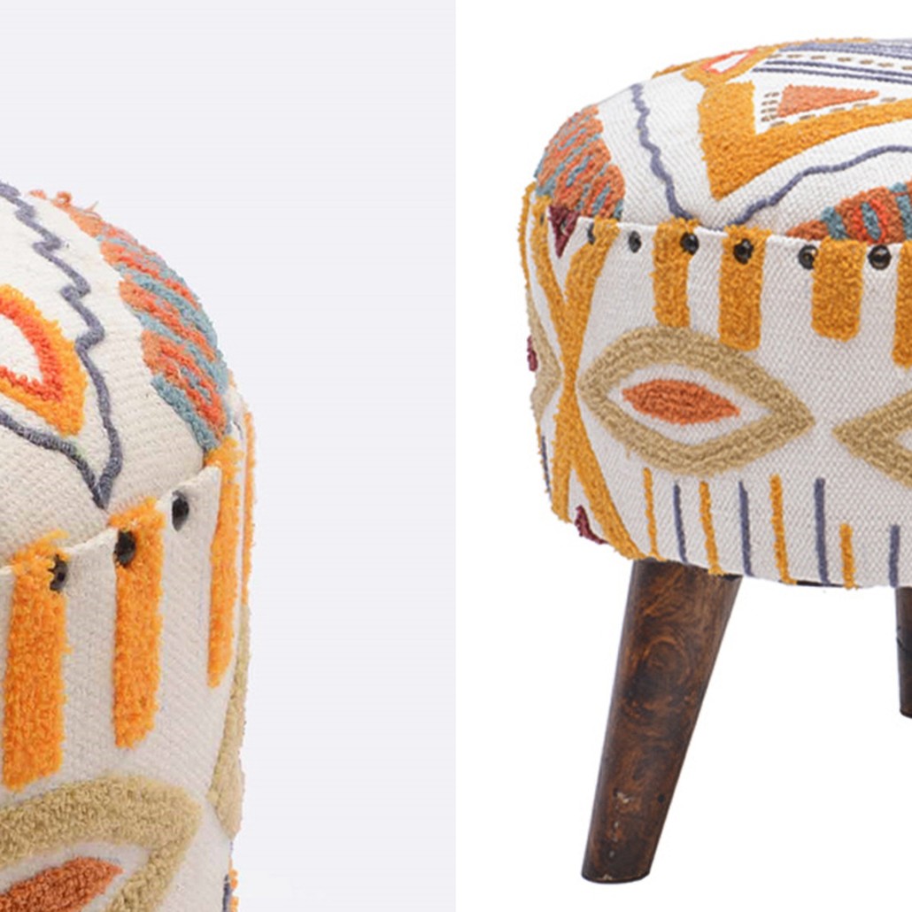 Пуф India Multicolor Ornament Wood Pouf