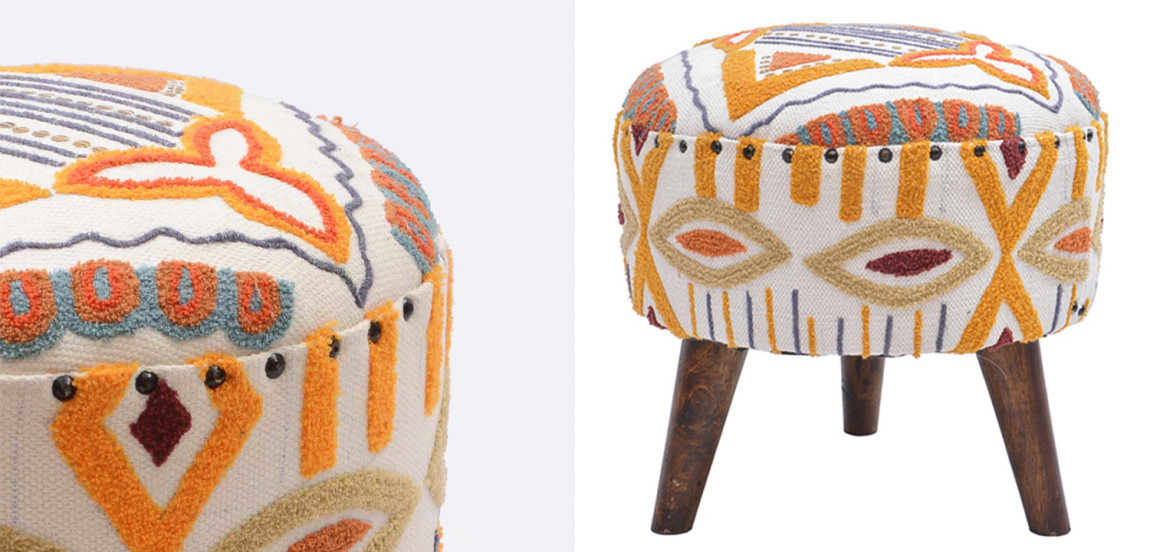 Пуф India Multicolor Ornament Wood Pouf