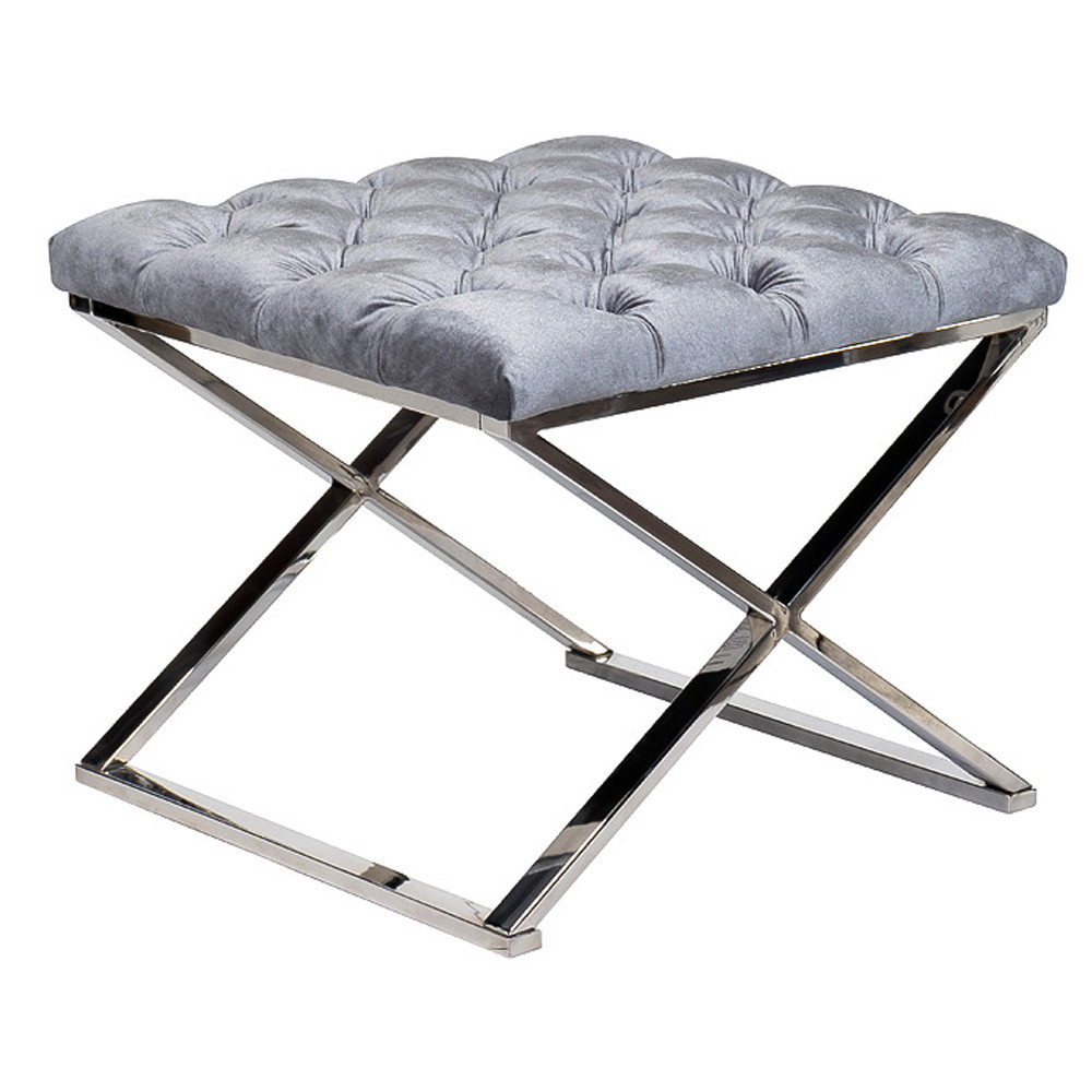 Пуф велюровый серый с каретной стяжкой Perennially