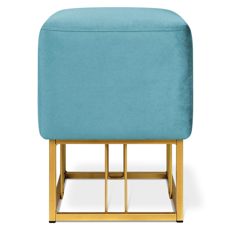 Пуф квадратный голубой велюр на золотом металлическом основании Celeste Blue