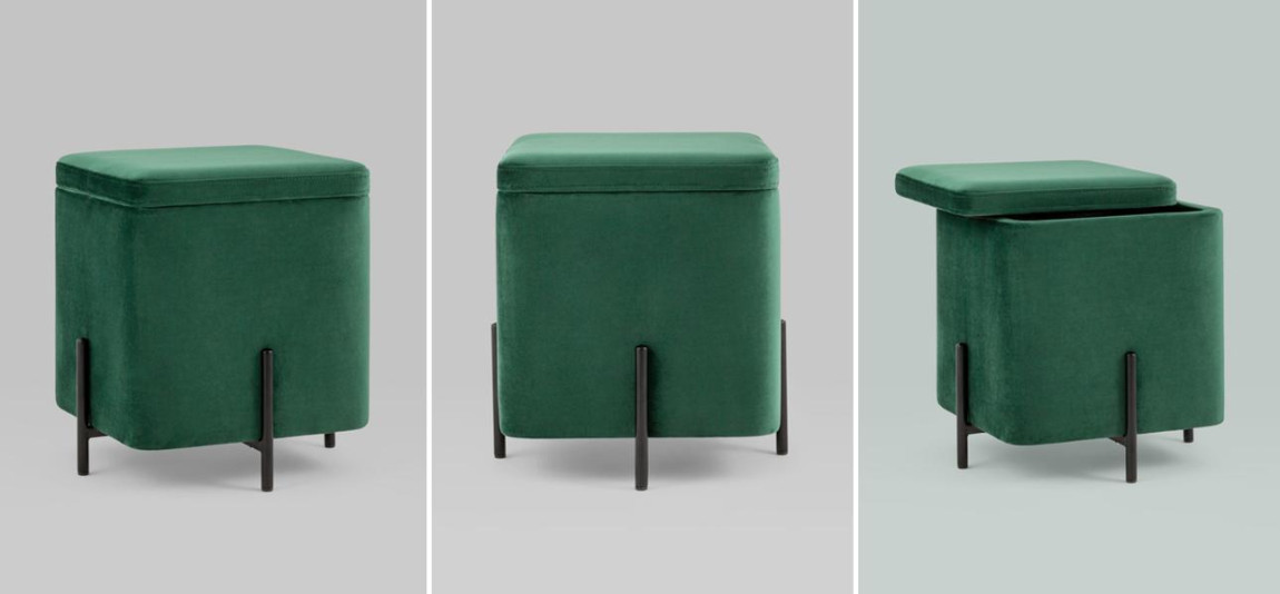 Пуф квадратный с ящиком зеленый велюр Sanjay Velour