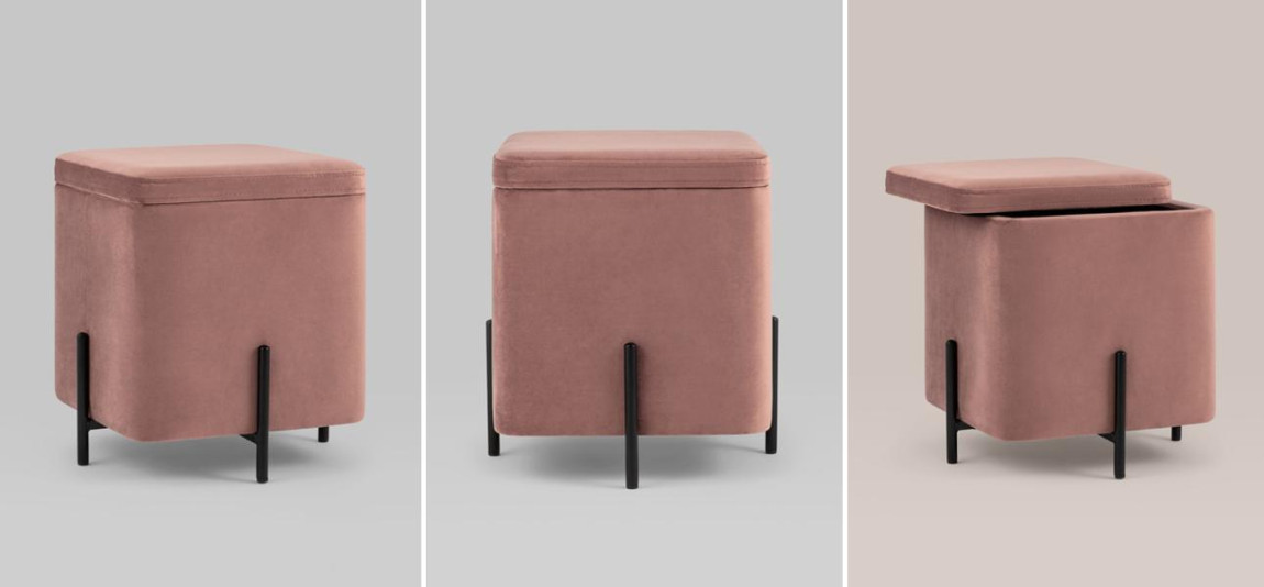 Пуф квадратный с ящиком пыльно-розовый велюр Sanjay Velour