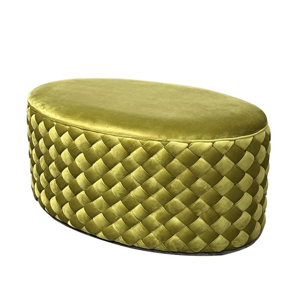 Пуф овальный плетеный оливкового цвета Pool Woven Velour