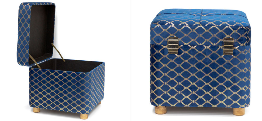 Пуф с бархатной обивкой синий Byron