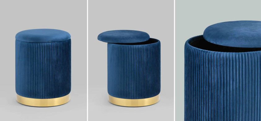 Пуф с ящиком Beatrice синий Glossy Velor