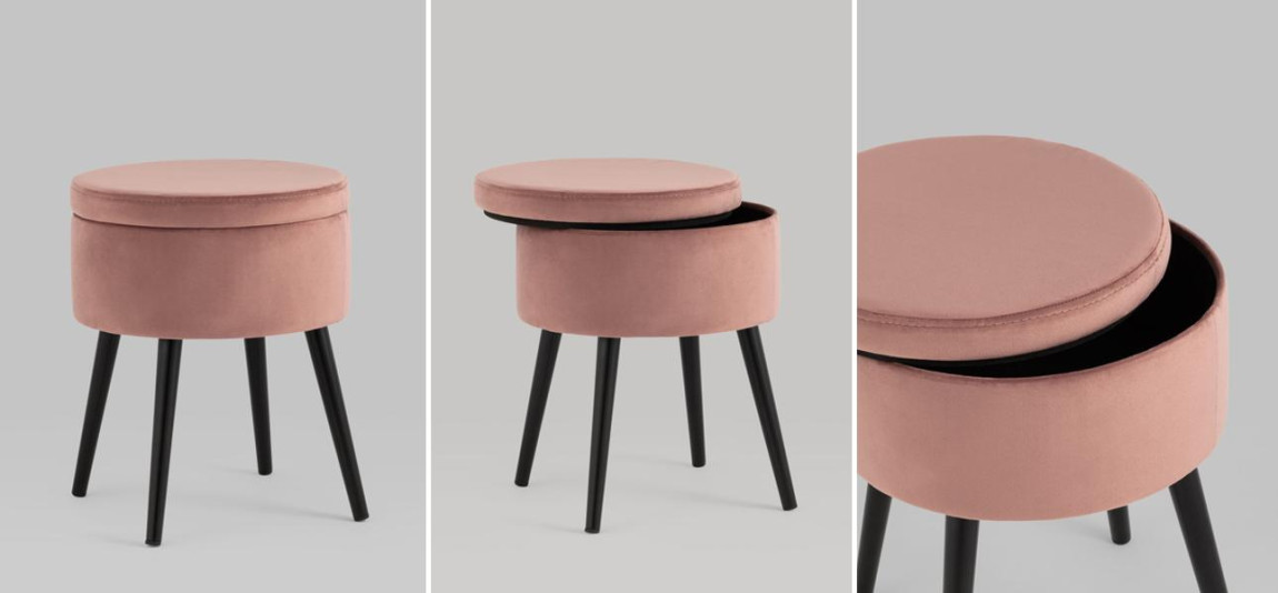 Пуф с ящиком Brianna пыльно-розовый велюр