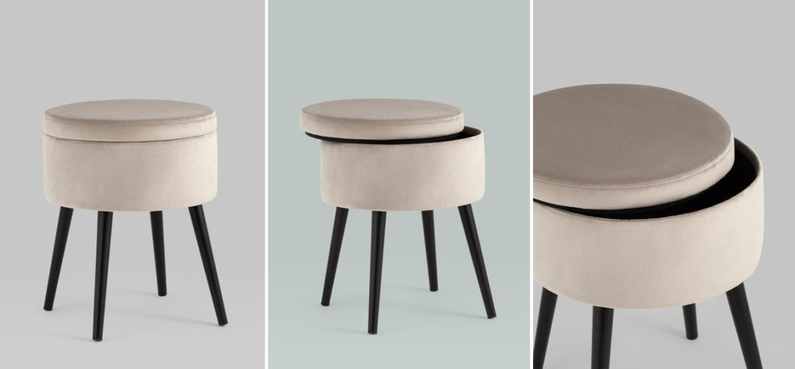 Пуф с ящиком Brianna серо-бежевый велюр