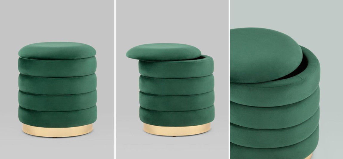 Пуф с ящиком Charlotte изумрудный Glossy Velor