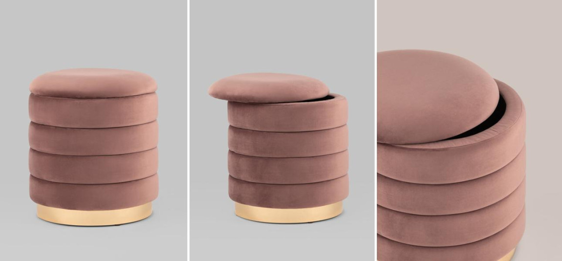 Пуф с ящиком Charlotte пыльно-розовый Glossy Velor