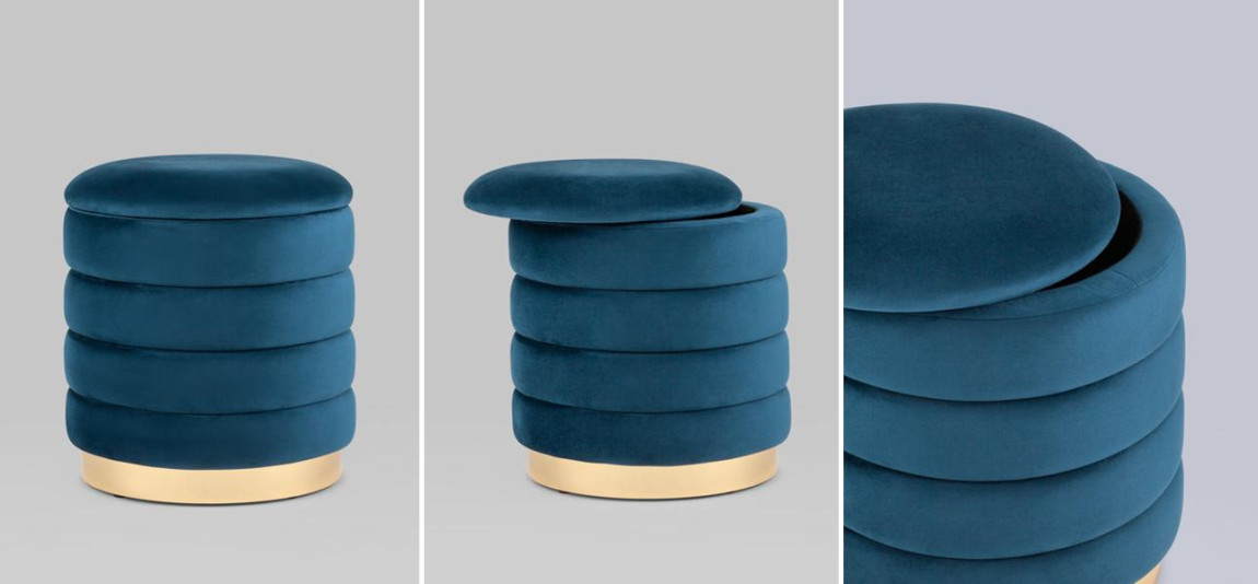 Пуф с ящиком Charlotte синий Glossy Velor