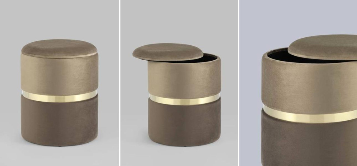 Пуф с ящиком Duo бежевый коричневый Glossy Velor