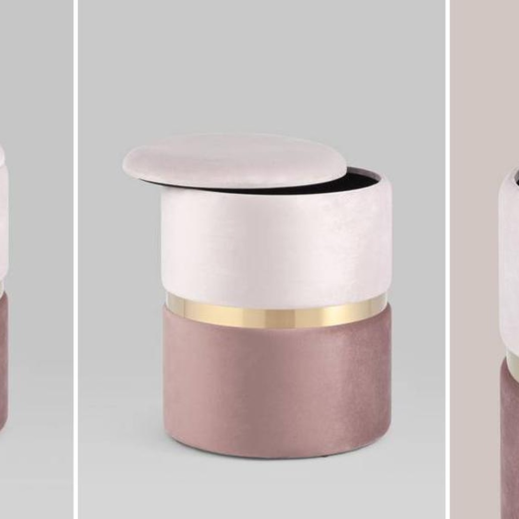Пуф с ящиком Duo светлый розовый Glossy Velor