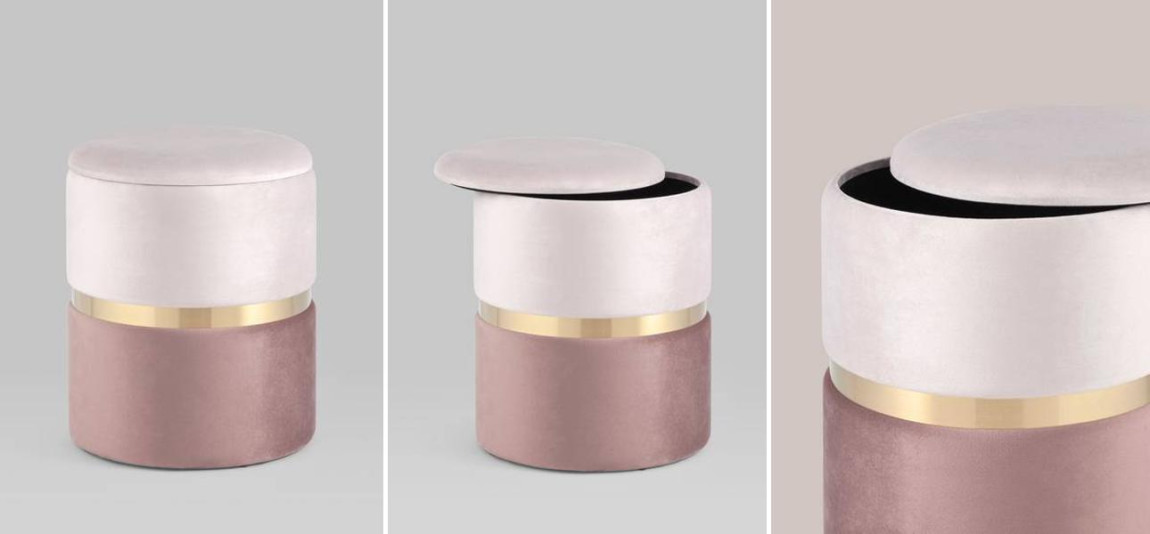 Пуф с ящиком Duo светлый розовый Glossy Velor
