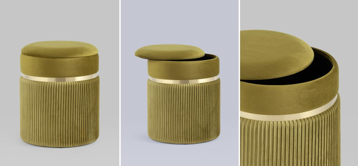 Пуф с ящиком оливковый Glossy Velor