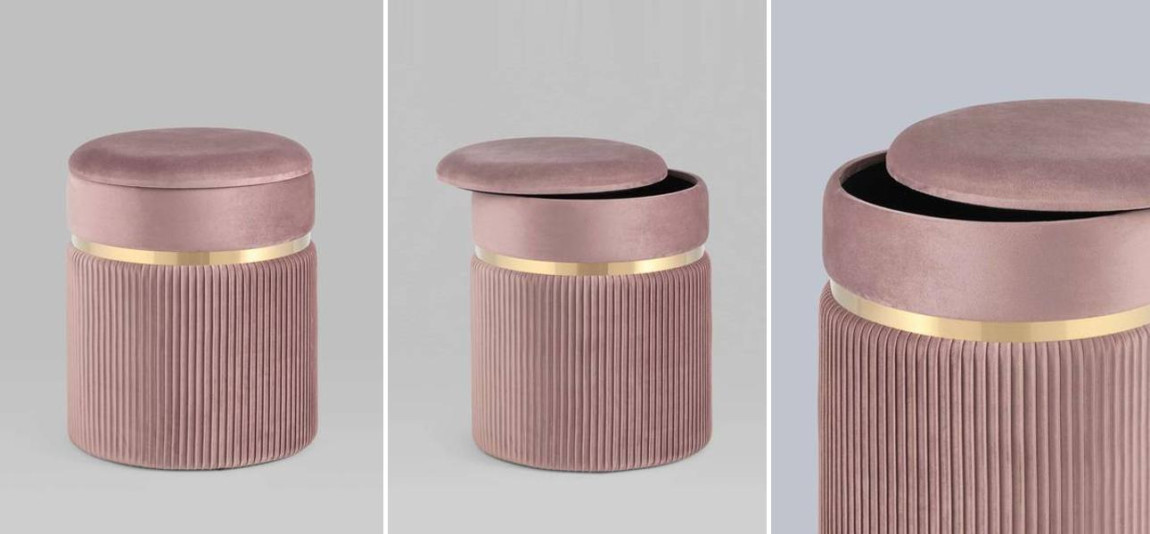 Пуф с ящиком розовый Glossy Velor