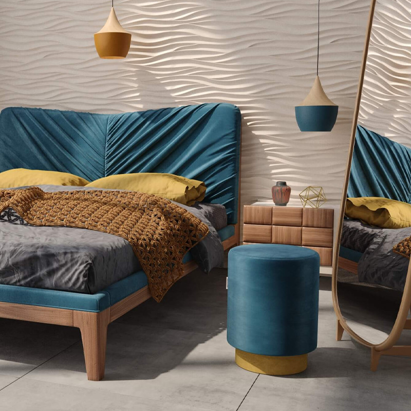 Пуф синий велюр на золотом металлическом основании Golden Belt