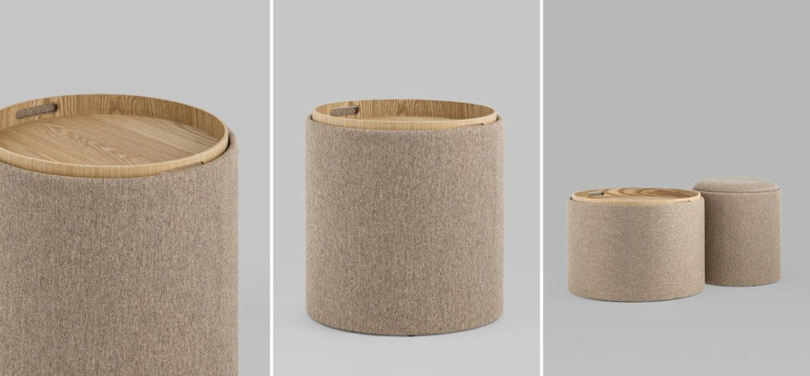 Пуф-столик с ящиком рогожка бежевый Bianca высота 44 см