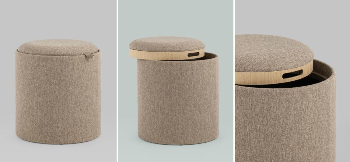 Пуф-столик с ящиком рогожка бежевый Bianca высота 44 см