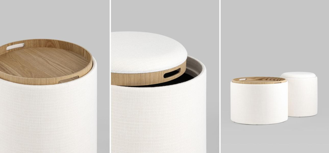 Пуф-столик с ящиком рогожка белый Bianca высота 44 см