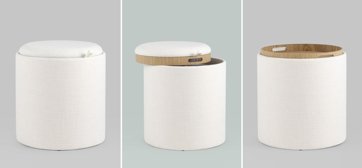 Пуф-столик с ящиком рогожка белый Bianca высота 44 см