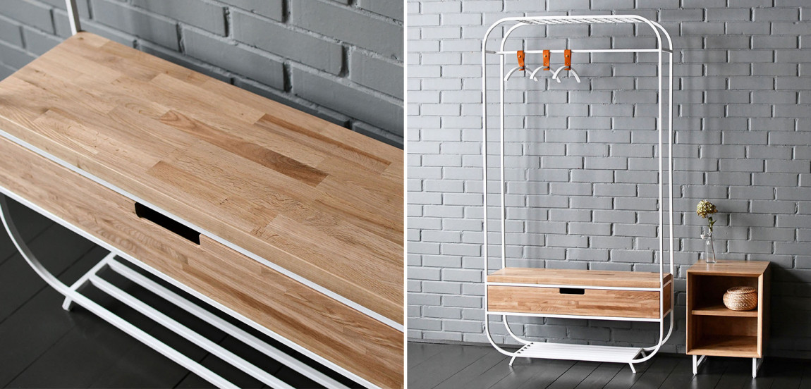 Рейл с выдвижным ящиком Ewing White Industrial Metal Rust Clothes Rail