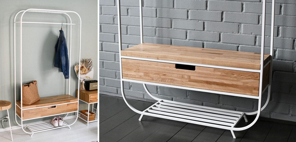 Рейл с выдвижным ящиком Ewing White Industrial Metal Rust Clothes Rail