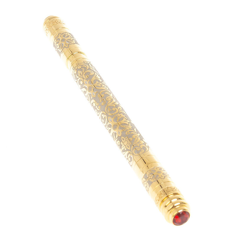 Ручка шариковая металлическая с гравировкой и красным фианитом в деревянной коробке Metal Pens