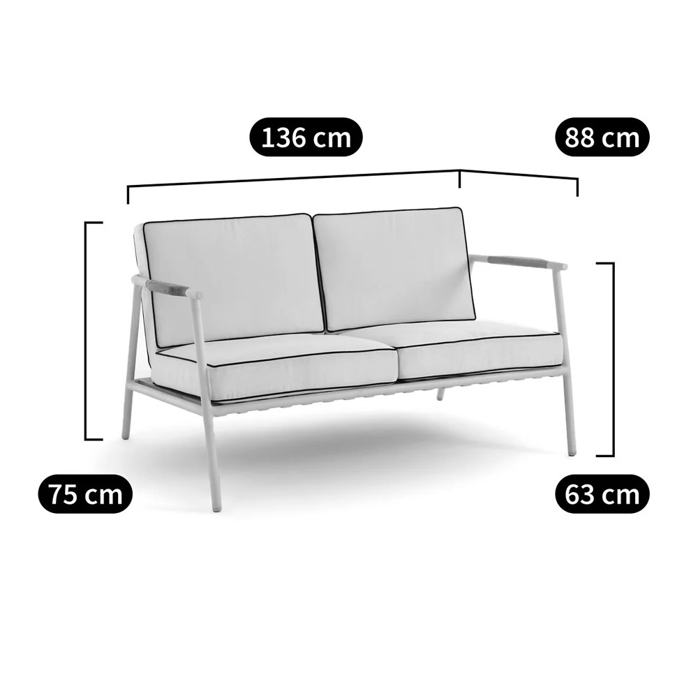 Садовый 2-х местный диван с подлокотниками из тика White