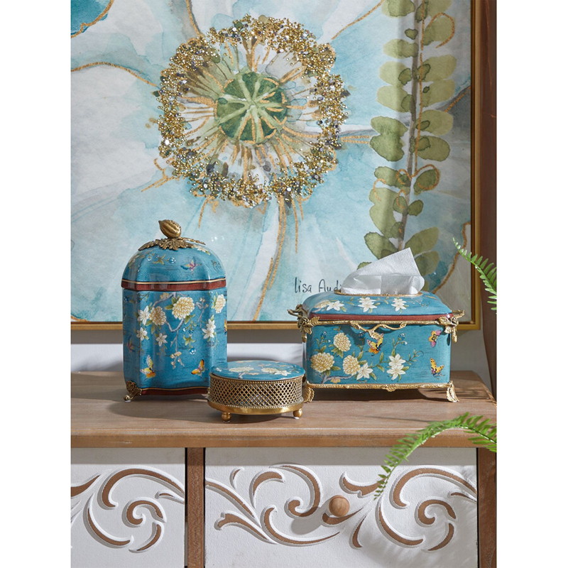 Салфетница прямоугольная голубого цвета с цветами и бабочками Blue Garden