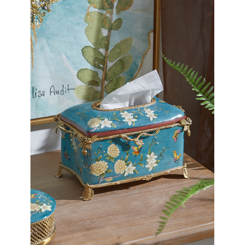 Салфетница прямоугольная голубого цвета с цветами и бабочками Blue Garden