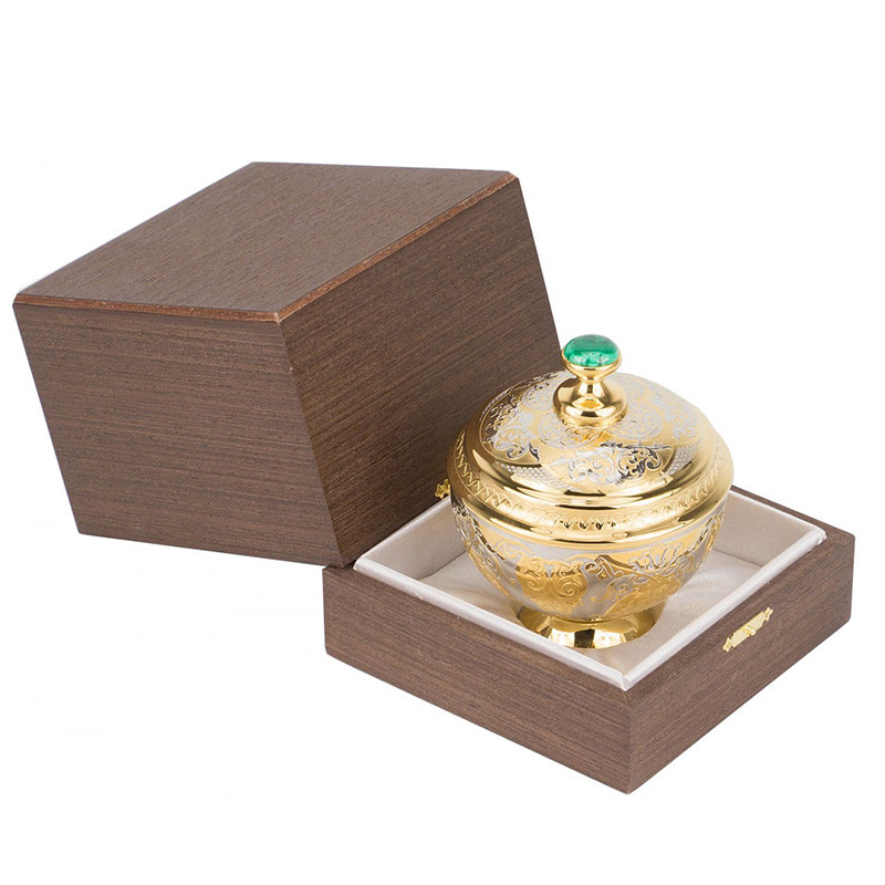 Сахарница металлическая с гравировкой и натуральным камнем Малахит в подарочной коробке Metal Stone Sugar Bowls