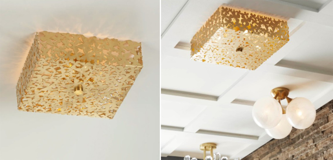 Светильник квадратный с золотыми бабочками Tommy Mitchell Square Butterfly Flush-Mount Light