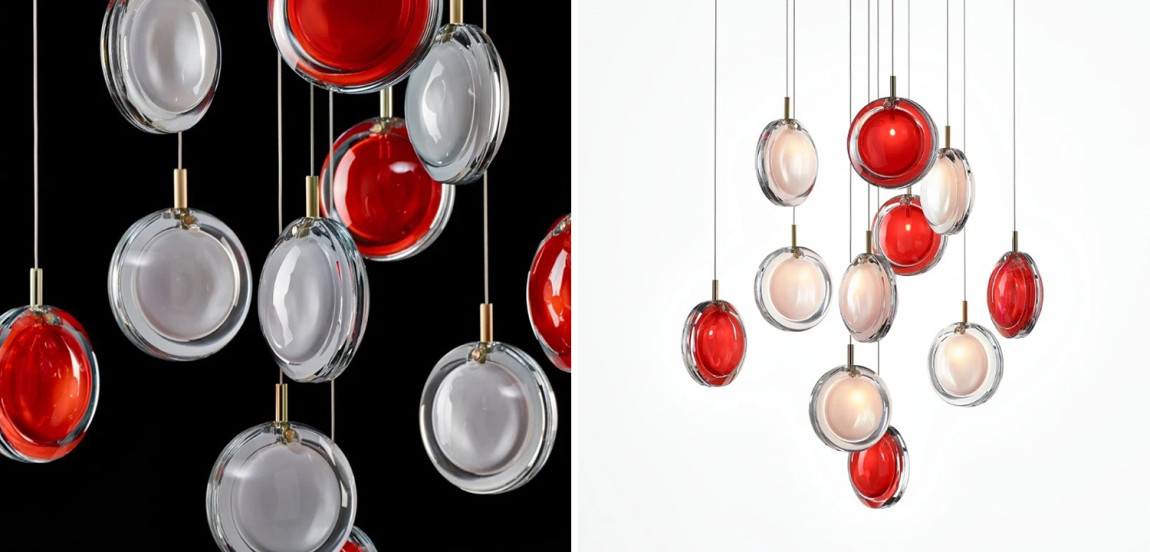 Светильник подвесной Lens красный в стиле Bomma