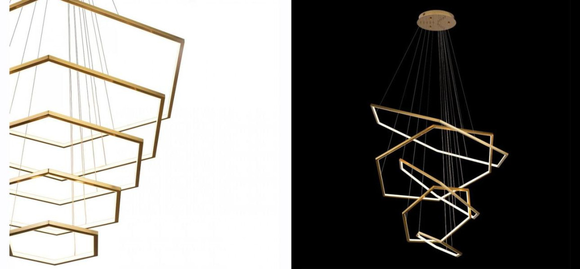 Светильник Светодиодный Золотой  Gold Five Hexagon Пять Шестиугольных Подвесов