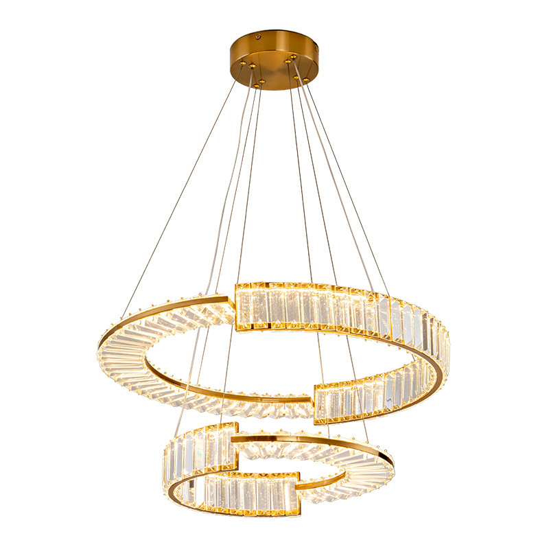 Светодиодная двухъярусная кольцевая люстра из хрусталя и стали и с пультом для регулировки света Maude Crystal Light
