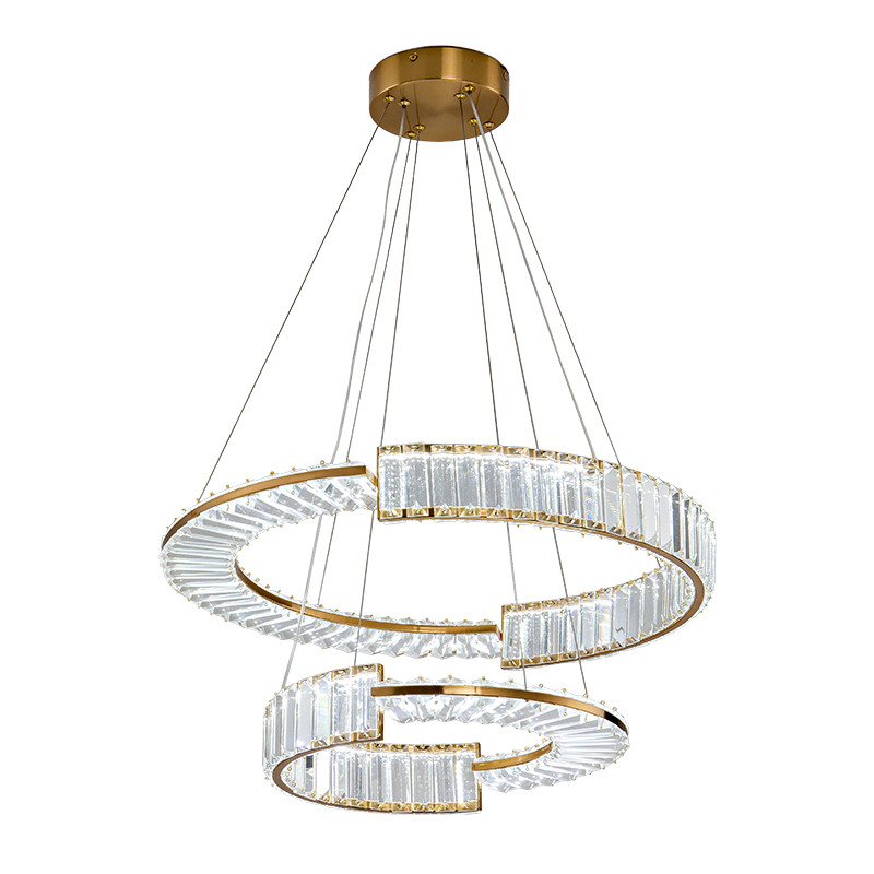 Светодиодная двухъярусная кольцевая люстра из хрусталя и стали и с пультом для регулировки света Maude Crystal Light