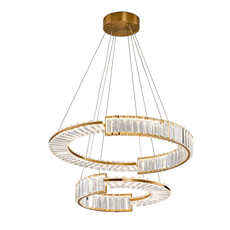 Светодиодная двухъярусная кольцевая люстра из хрусталя и стали и с пультом для регулировки света Maude Crystal Light