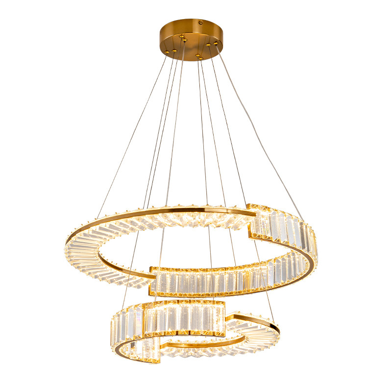 Светодиодная двухъярусная кольцевая люстра из хрусталя и стали и с пультом для регулировки света Maude Crystal Light