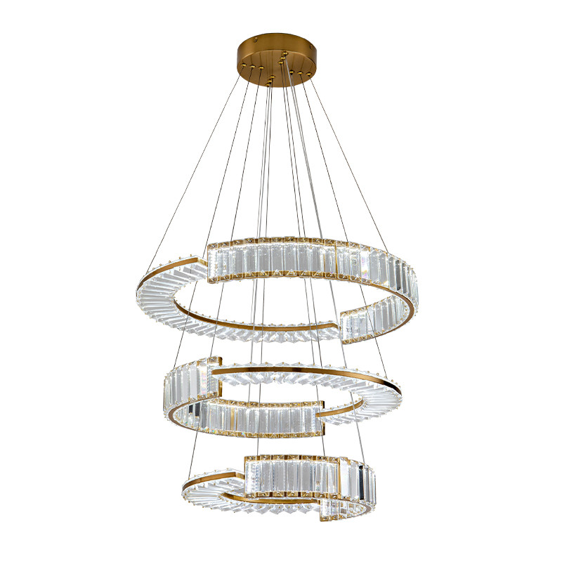 Светодиодная трехъярусная кольцевая люстра из хрусталя и стали с пультом для регулировки света Maude Crystal Light
