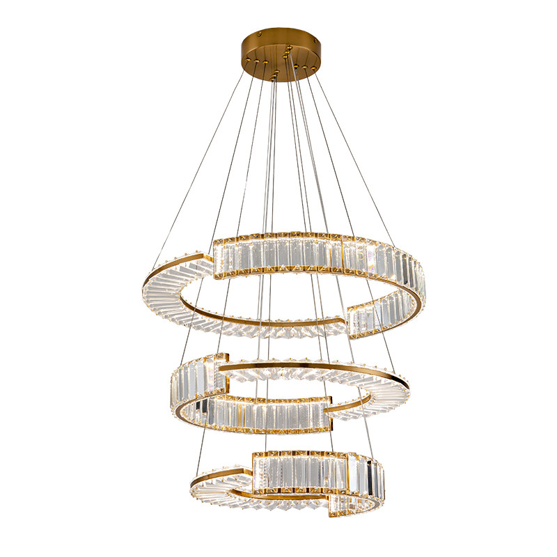 Светодиодная трехъярусная кольцевая люстра из хрусталя и стали с пультом для регулировки света Maude Crystal Light