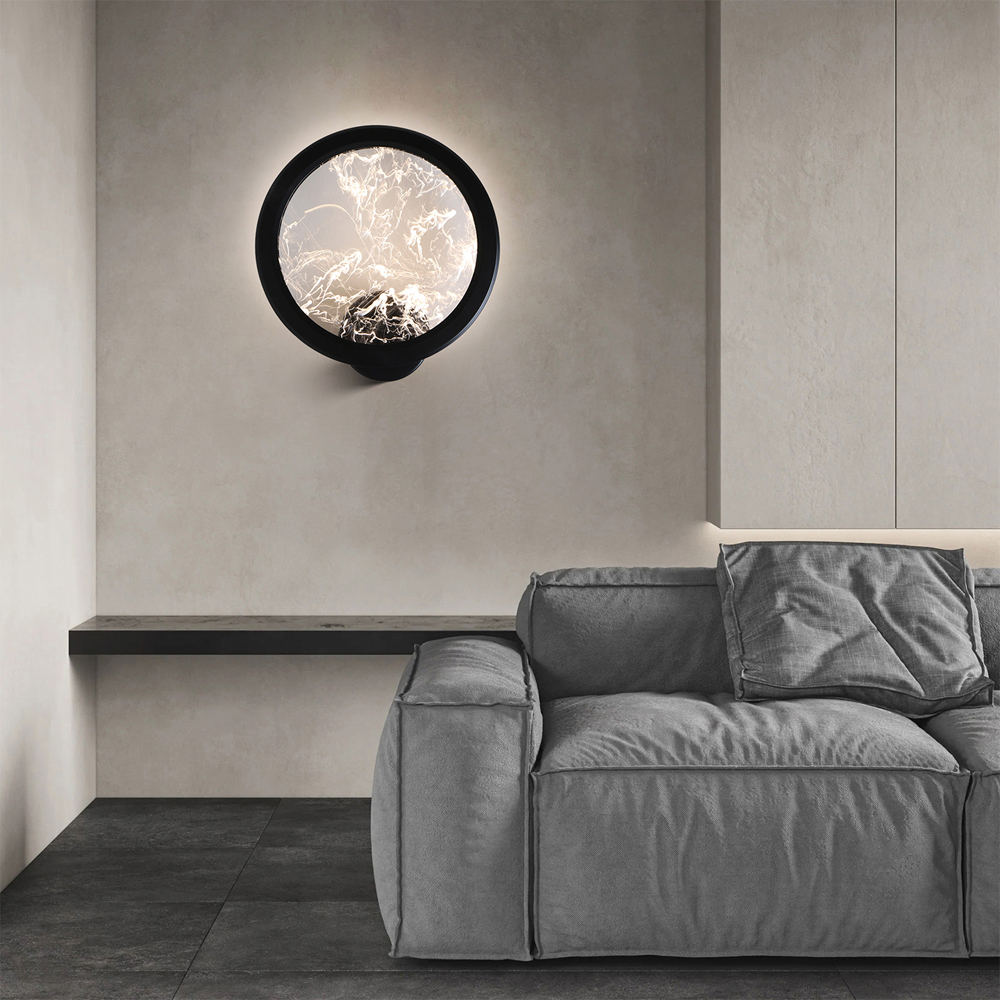 Светодиодное бра круглой формы с металлической рамой черного цвета Marble Glow