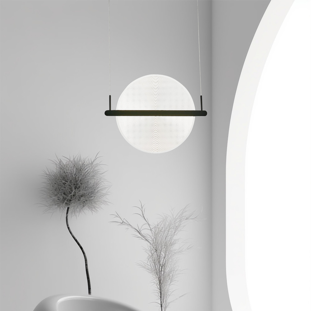 Светодиодный подвесной светильник круглой формы с металлическим черным каркасом Marble Glow