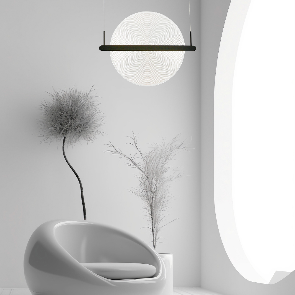 Светодиодный подвесной светильник круглой формы с металлическим черным каркасом Marble Glow